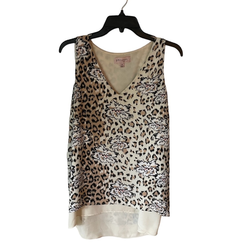 Philosophy Hi Lo Tank Top Leopard Cheetah Floral Sleeveless Tunic Blouse Sz M